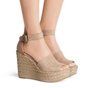 Stuart Weitzman Soho Jute tan Suede Espadrille Sandals - sz 9.5